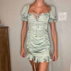 NEW with tags, Hello Molly green cinched corset ruched dress, mini bodycon, XS